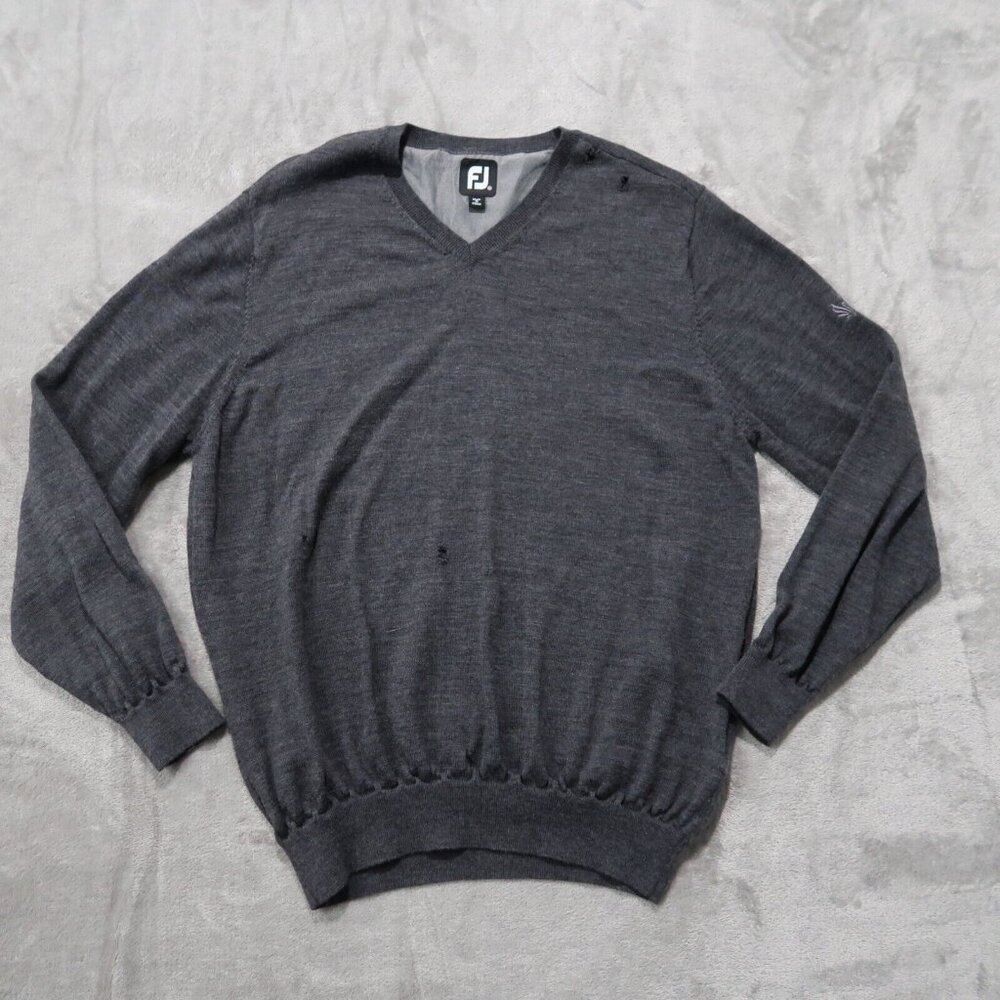 Footjoy Sweater Men M Gray Knit V Neck Pullover Wool Cardigan Grunge Punk Retro